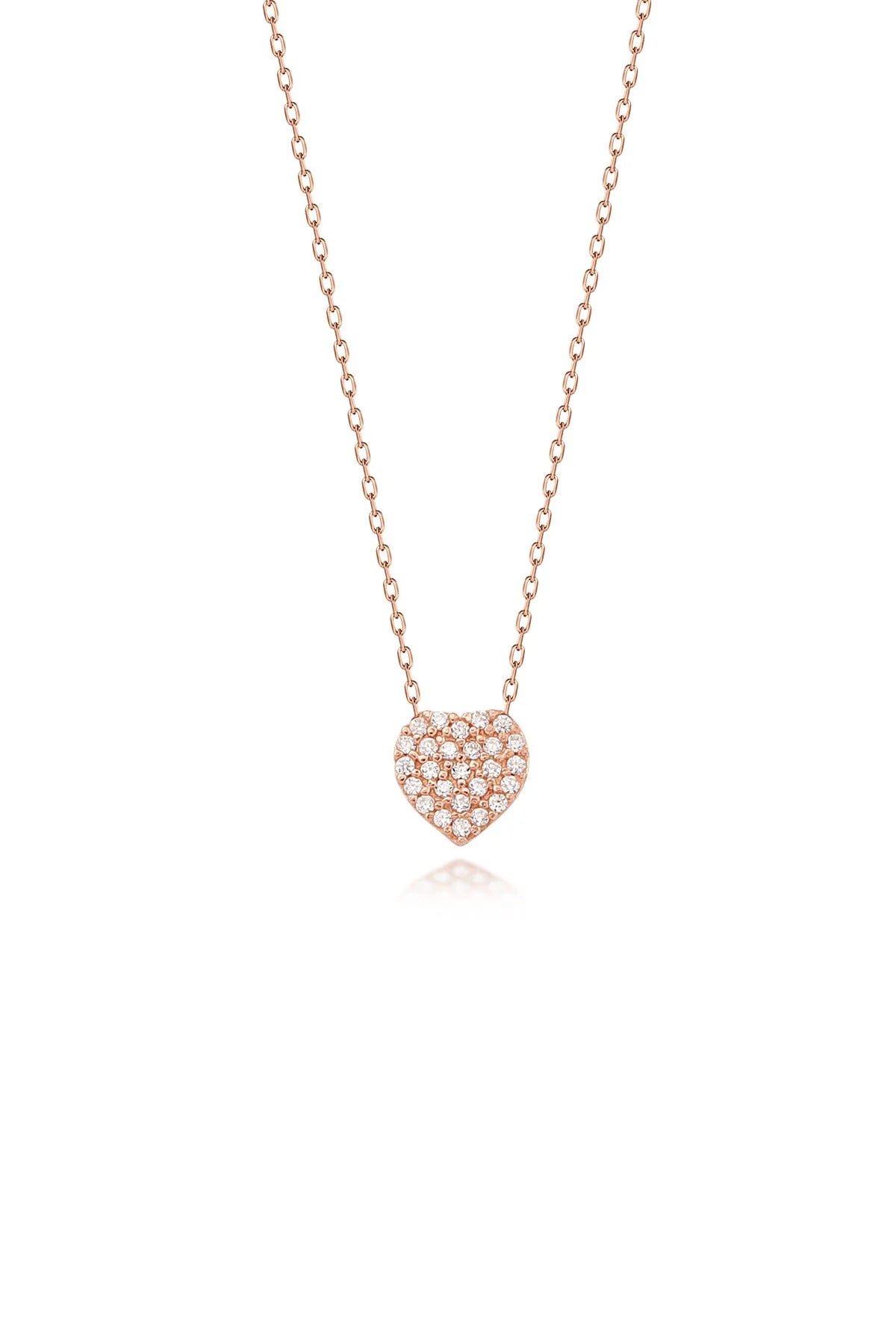 Rosegold Zircon Stone Silver Heart Necklace