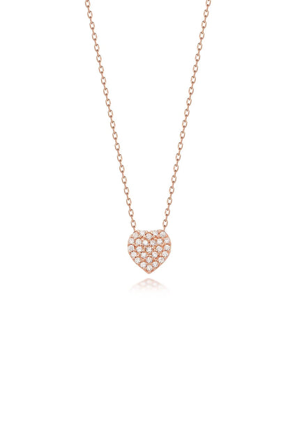 Rosegold Zircon Stone Silver Heart Necklace
