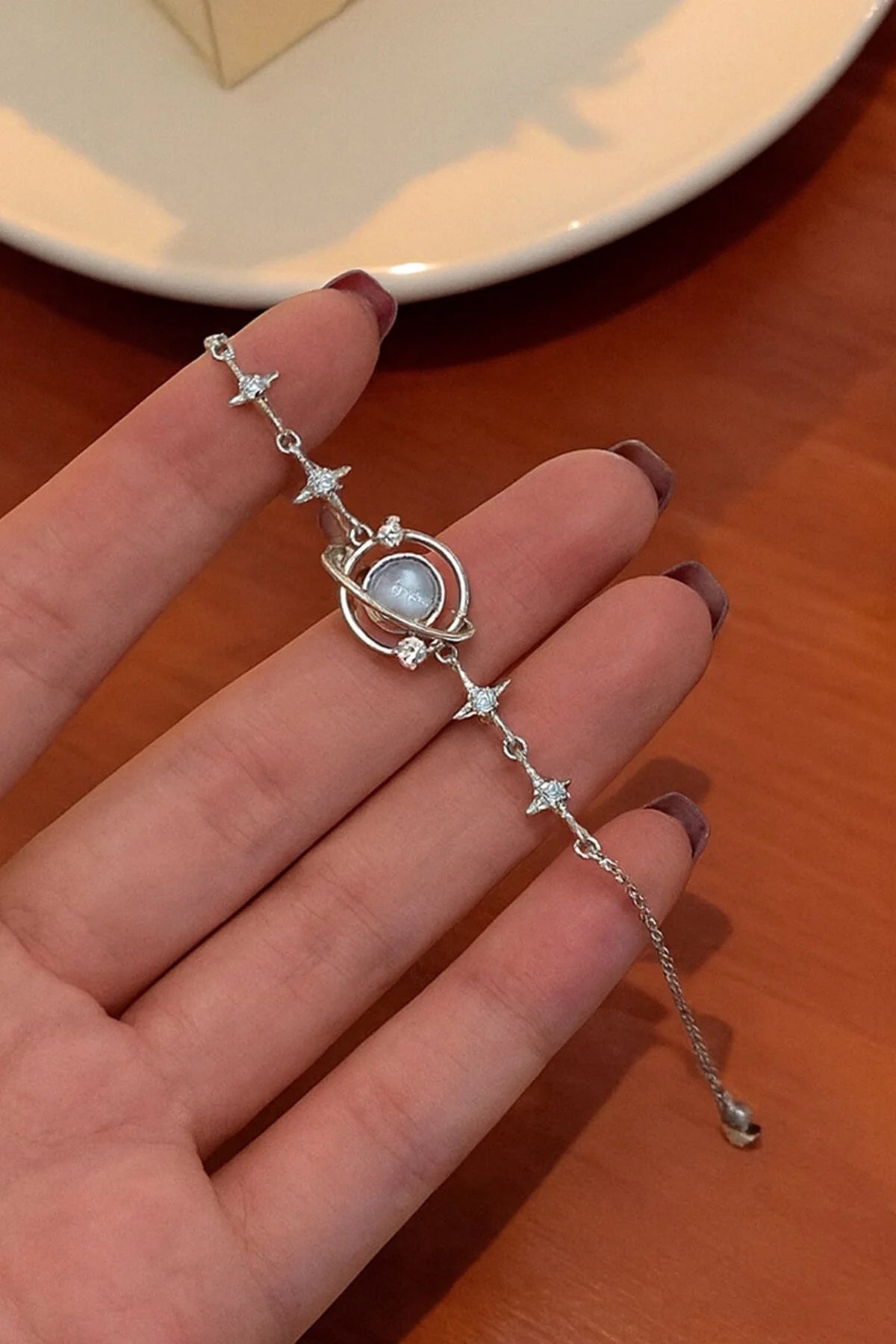 Silver Galaxy Blue Stone Star Bracelet