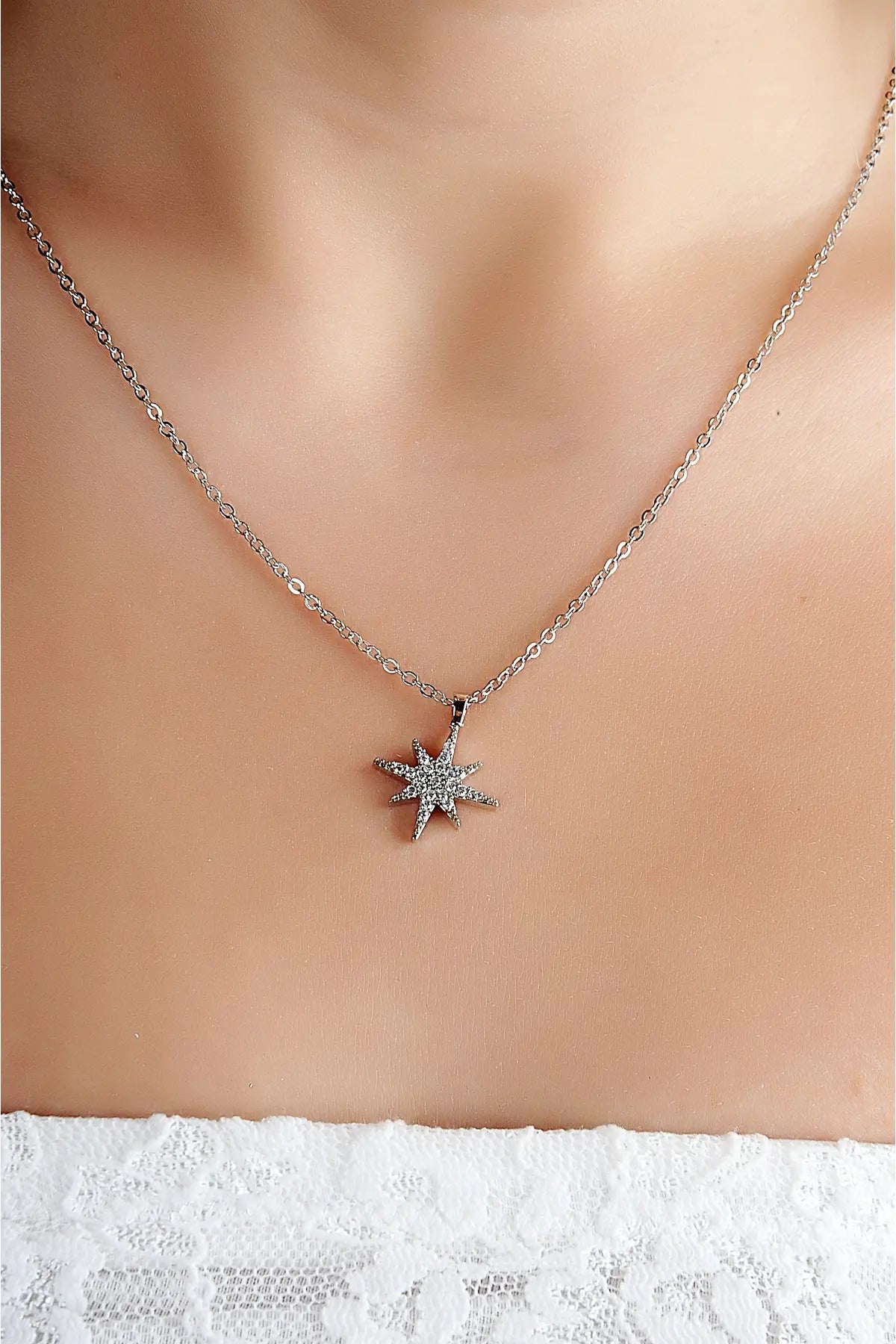 Silver Zircon North Star Necklace