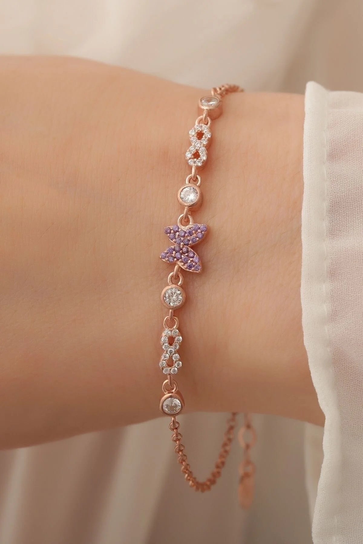 Butterfly and Eternity Gold-Rosegold Bracelet