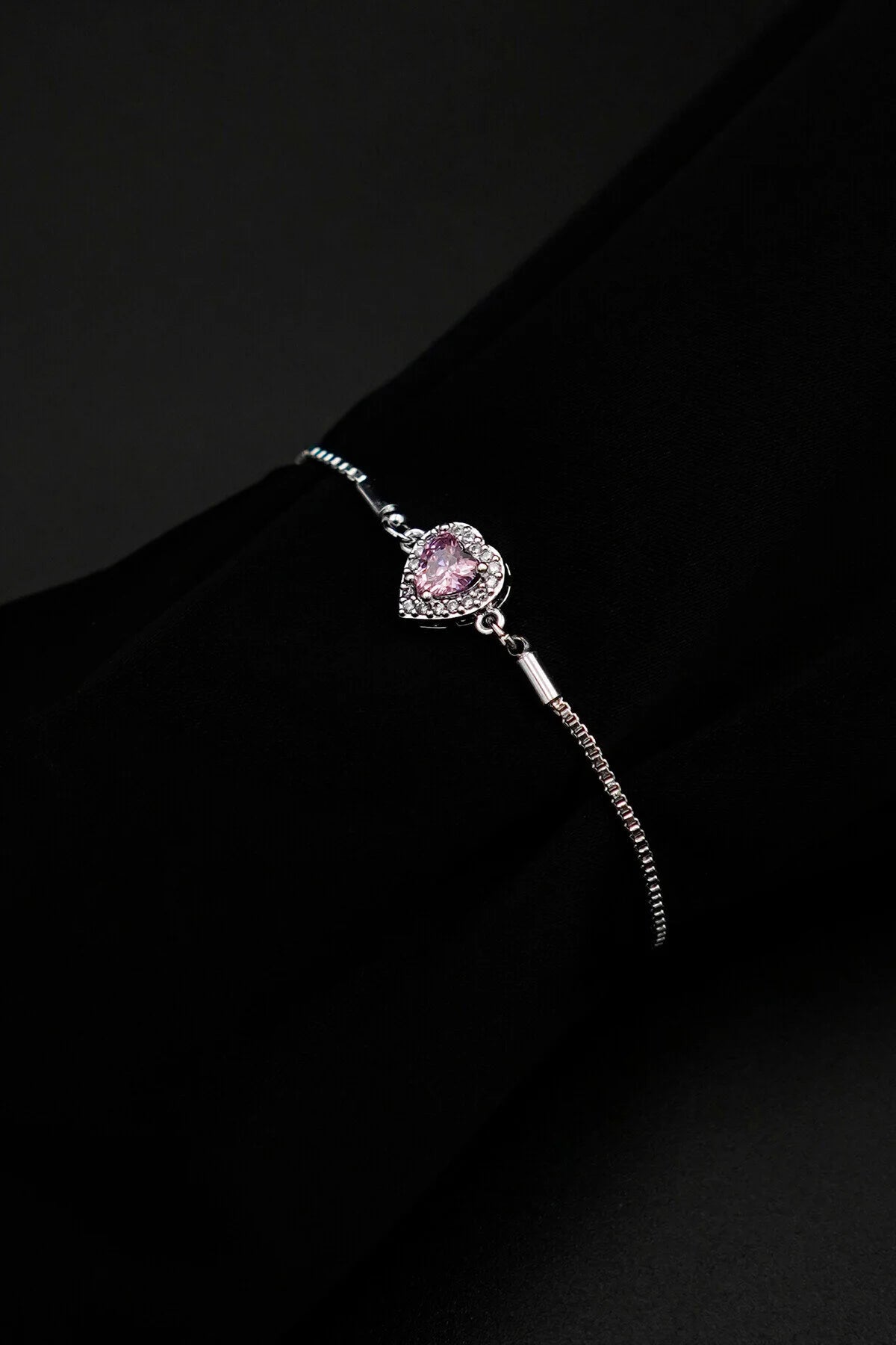 Zircon Stone Heart Silver Adjustable Bracelet