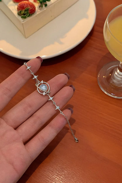 Silver Galaxy Blue Stone Star Bracelet