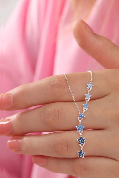 Silver Chain Necklace with Colorful Nano Stones and Star