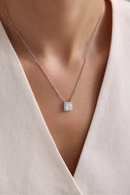 925 Sterling Silver White Square Solitaire Necklace