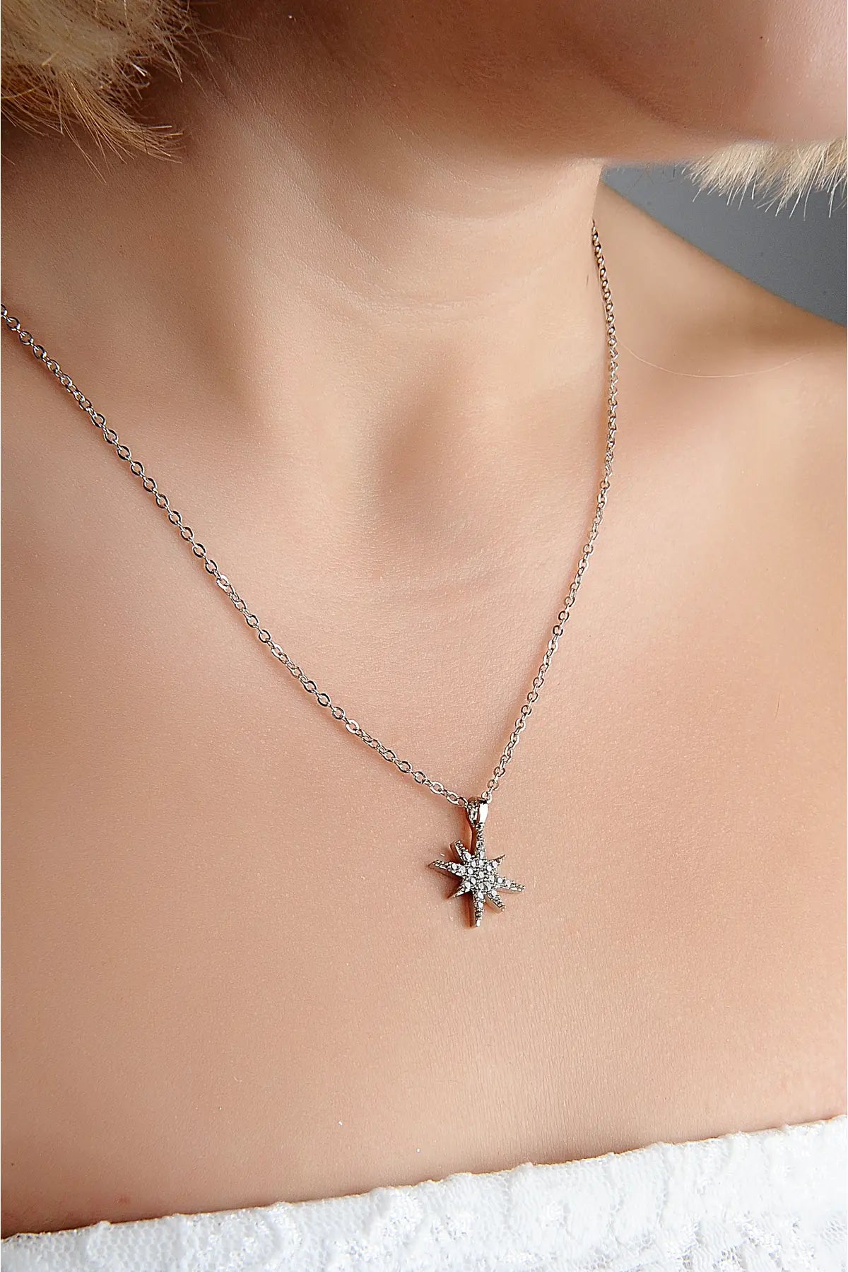 Silver Zircon North Star Necklace