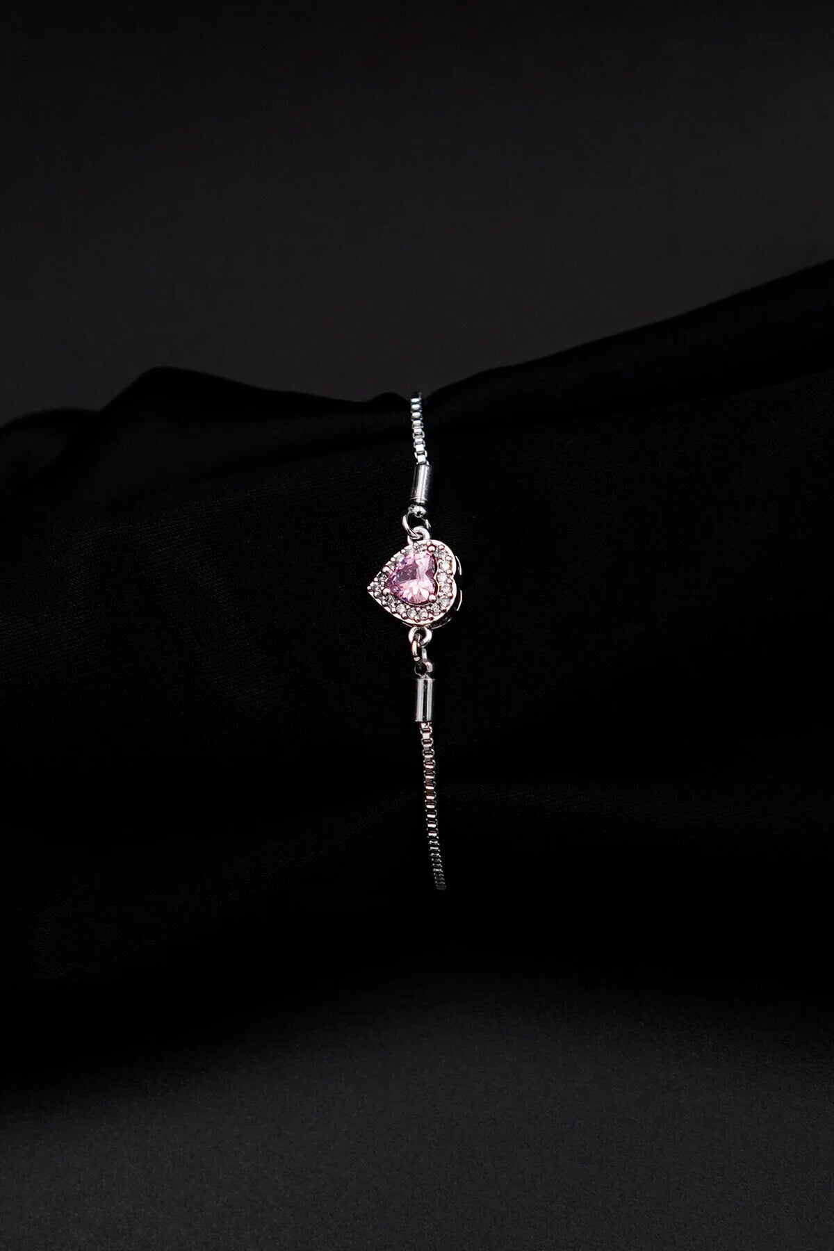 Zircon Stone Heart Silver Adjustable Bracelet