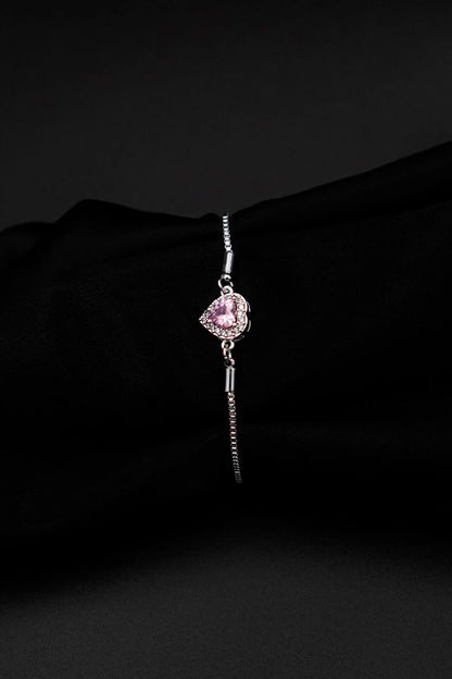Zircon Stone Heart Silver Adjustable Bracelet