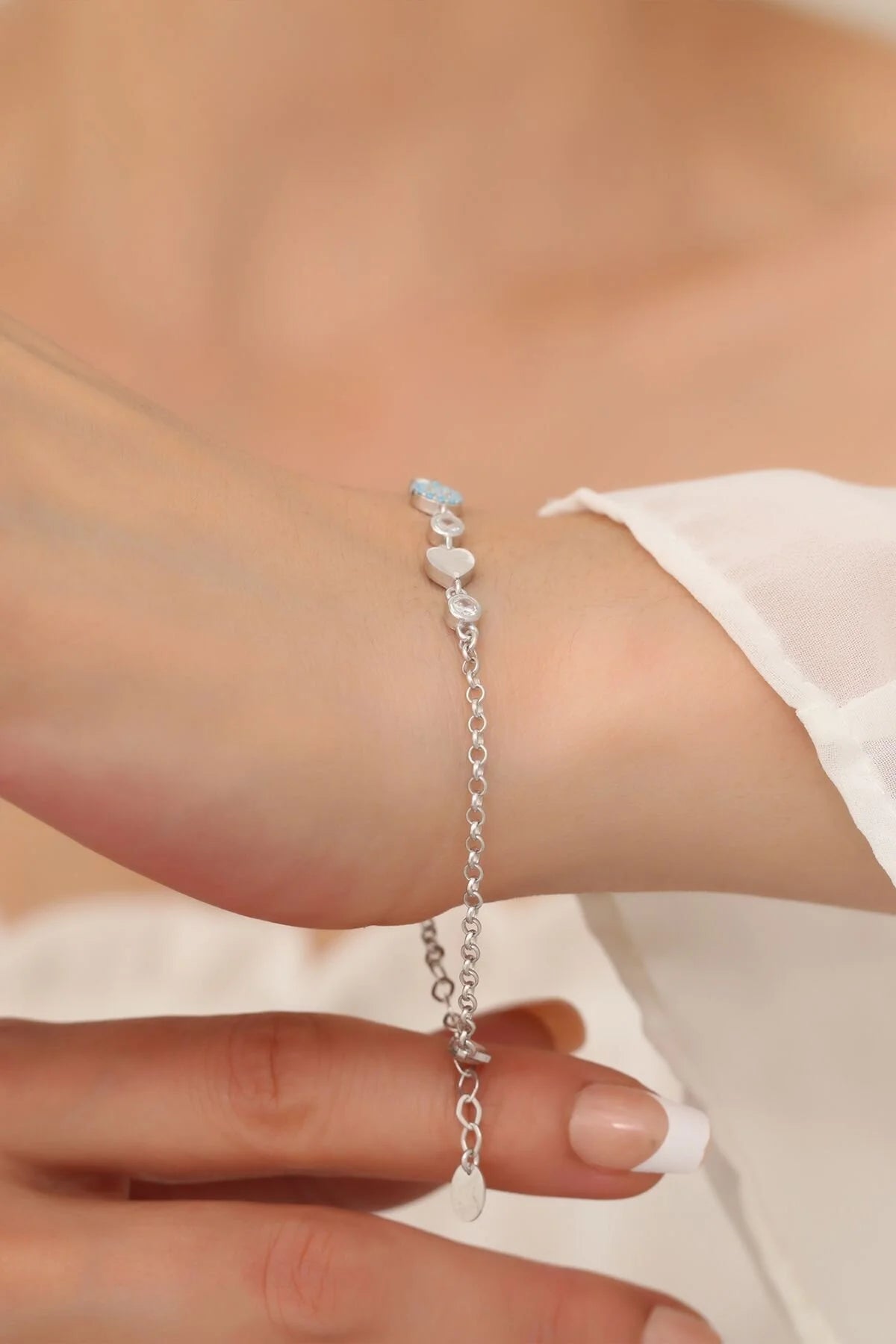 Evil Eye and Heart Silver Bracelet