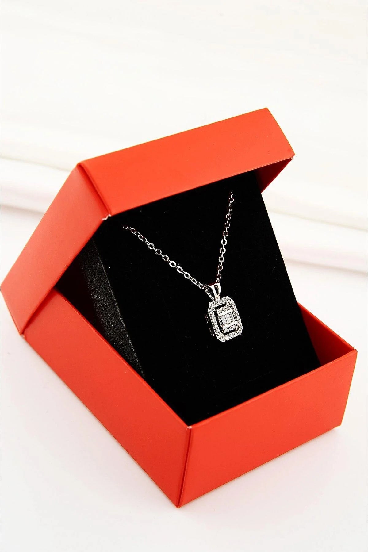 Baguette Gold-Silver Zircon Stone Necklace