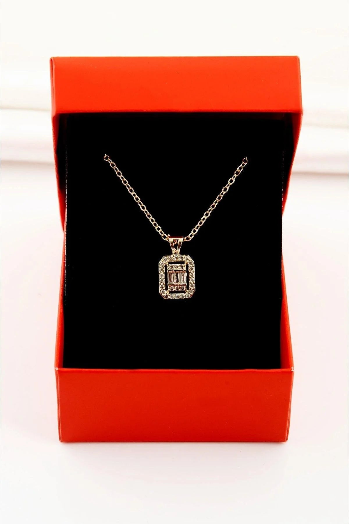 Baguette Gold-Silver Zircon Stone Necklace