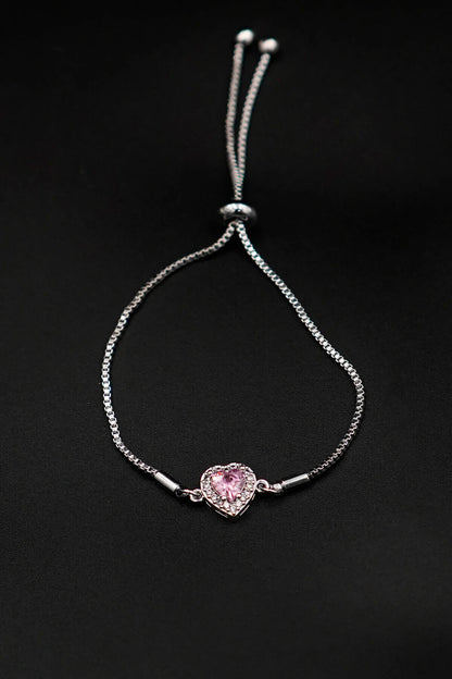 Zircon Stone Heart Silver Adjustable Bracelet