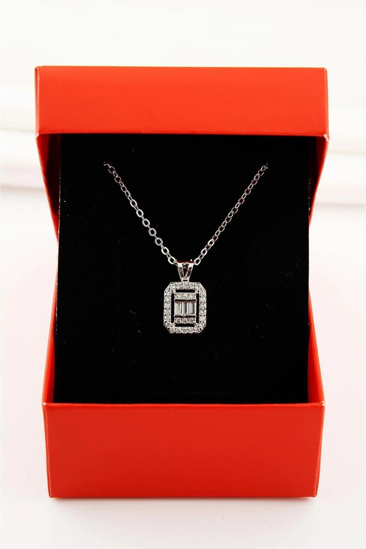 Baguette Gold-Silver Zircon Stone Necklace