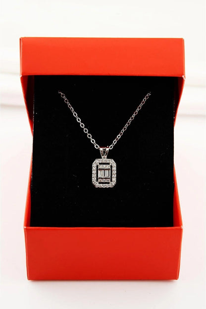 Baguette Gold-Silver Zircon Stone Necklace