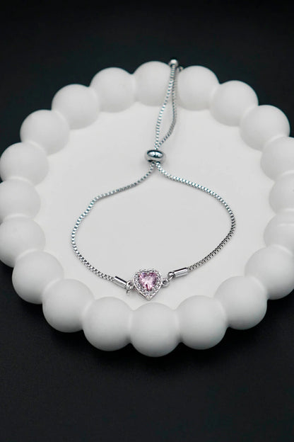 Zircon Stone Heart Silver Adjustable Bracelet