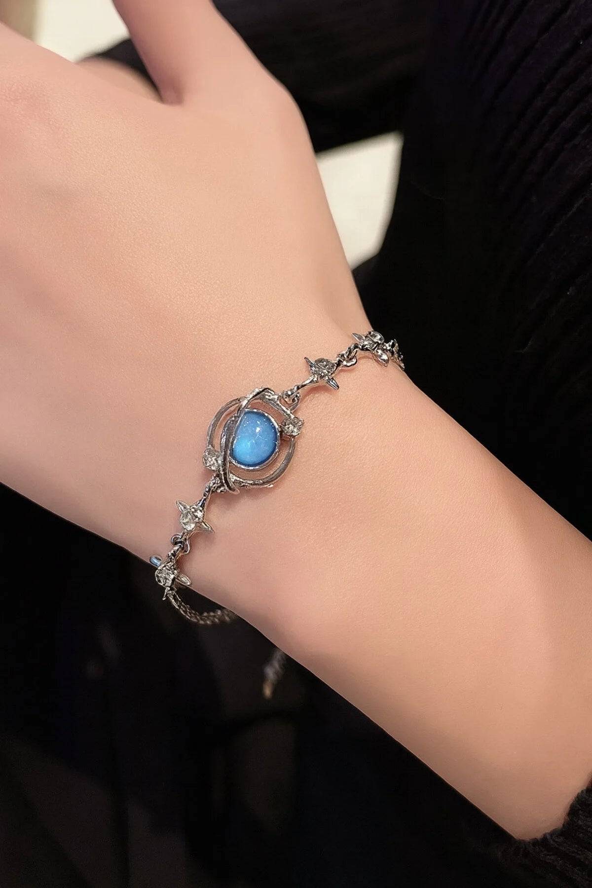 Silver Galaxy Blue Stone Star Bracelet