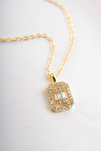 Baguette Gold-Silver Zircon Stone Necklace