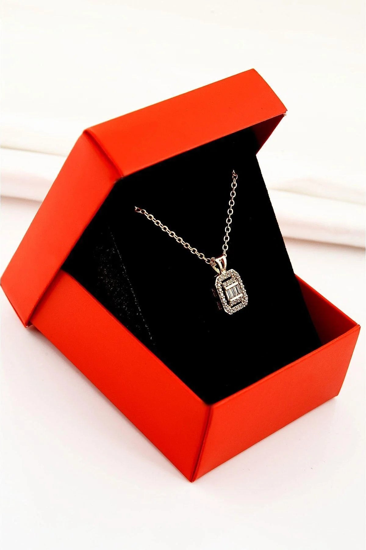 Baguette Gold-Silver Zircon Stone Necklace