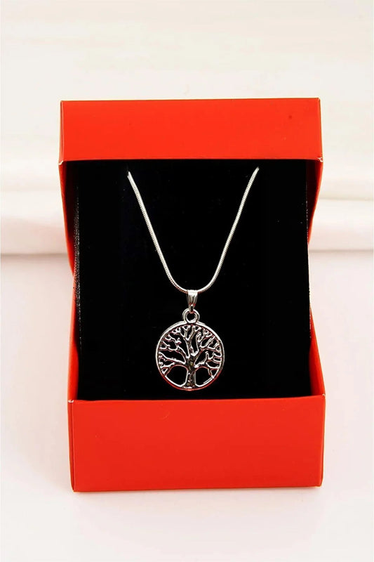 Tree of Life Snake Chain Silver Necklace