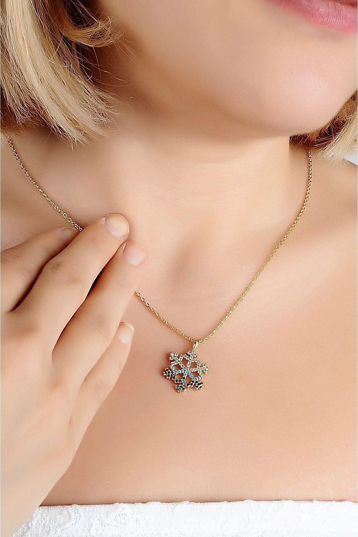 Snowflake Gold-Silver Blue Zircon Necklace