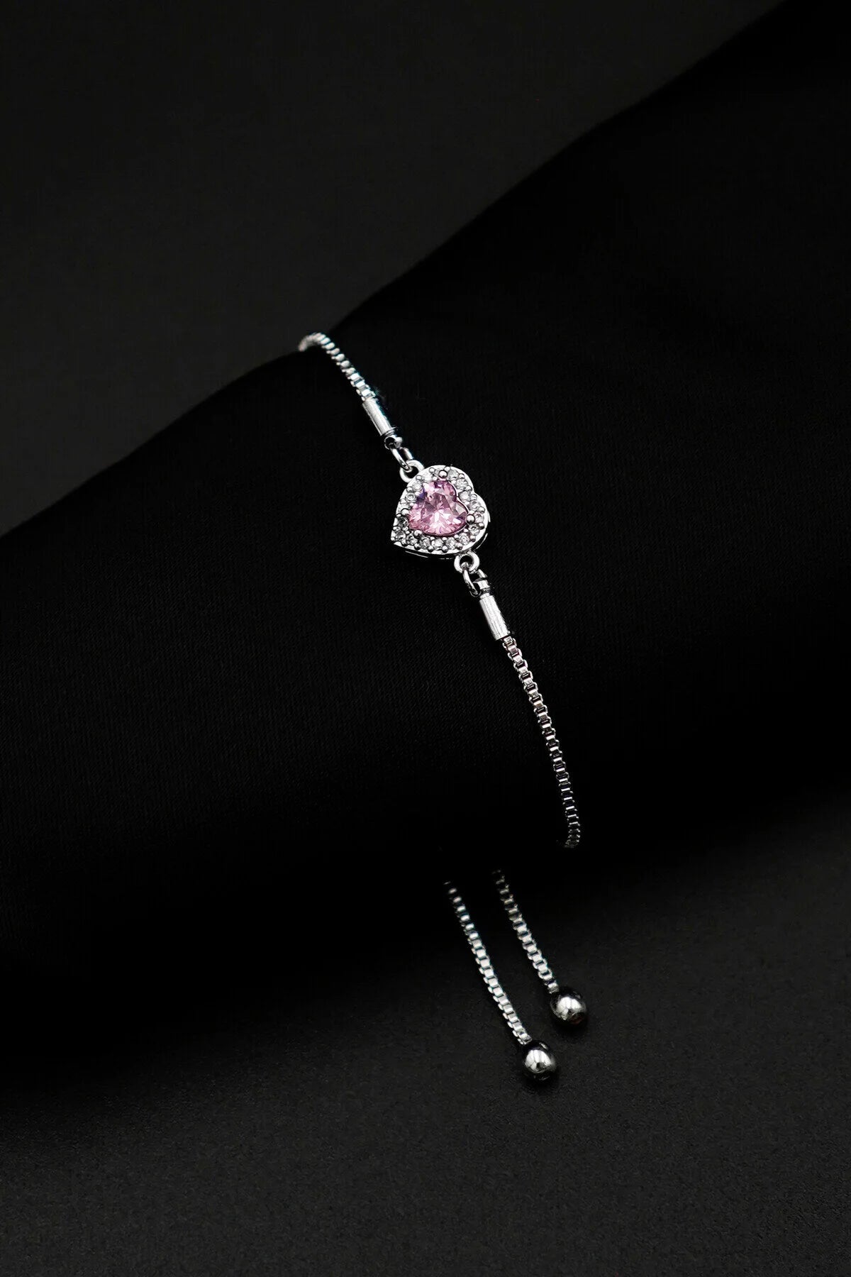 Zircon Stone Heart Silver Adjustable Bracelet