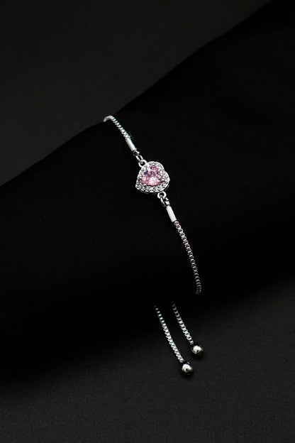 Zircon Stone Heart Silver Adjustable Bracelet