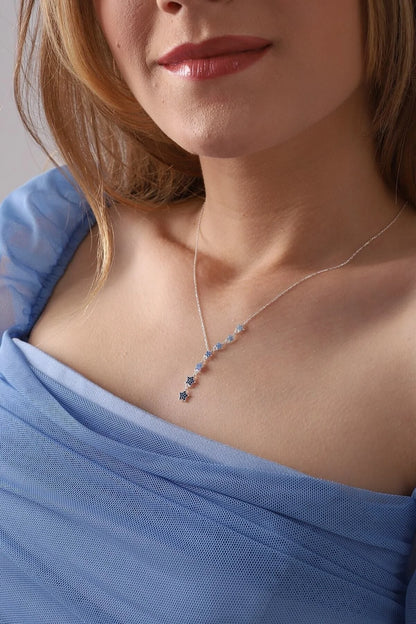 Silver Chain Necklace with Colorful Nano Stones and Star