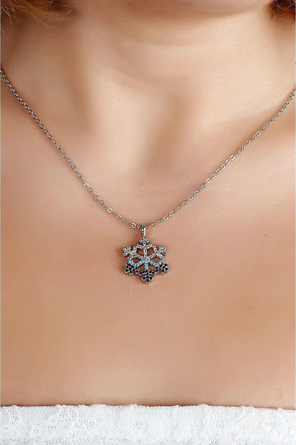 Snowflake Gold-Silver Blue Zircon Necklace