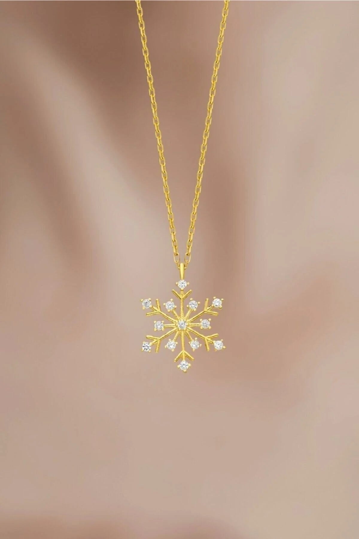 Rose Gold-Gold Snowflake Chain Necklace with White Stones