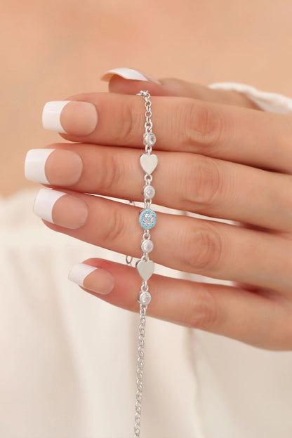 Evil Eye and Heart Silver Bracelet