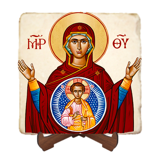 Virgin of the Sign Icon,Marble Icon,Handmade,Baptism gift,Christian Icon