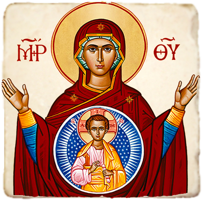 Virgin of the Sign Icon,Marble Icon,Handmade,Baptism gift,Christian Icon