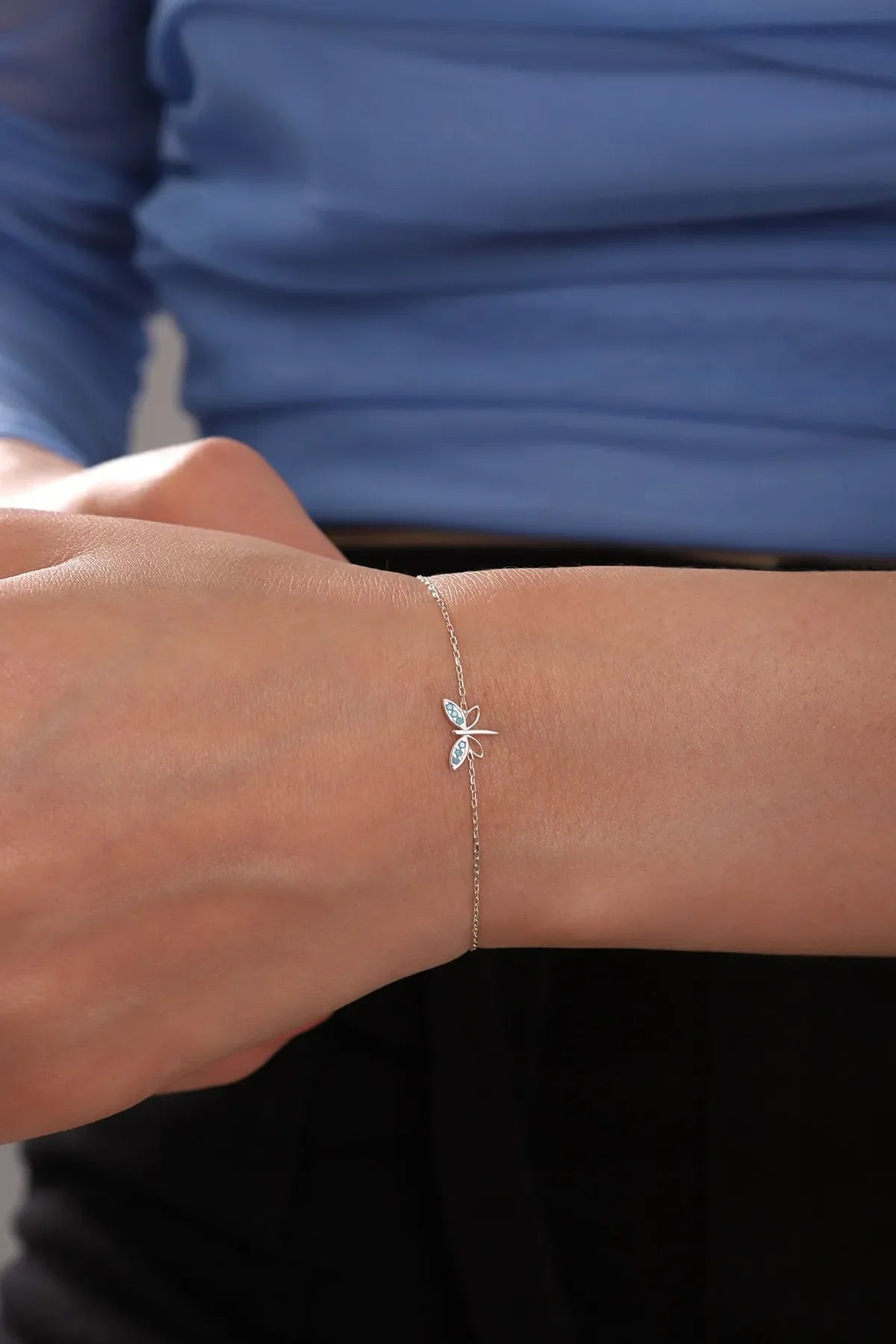 925 Sterling Silver Turquoise Dragonfly Chain Bracelet