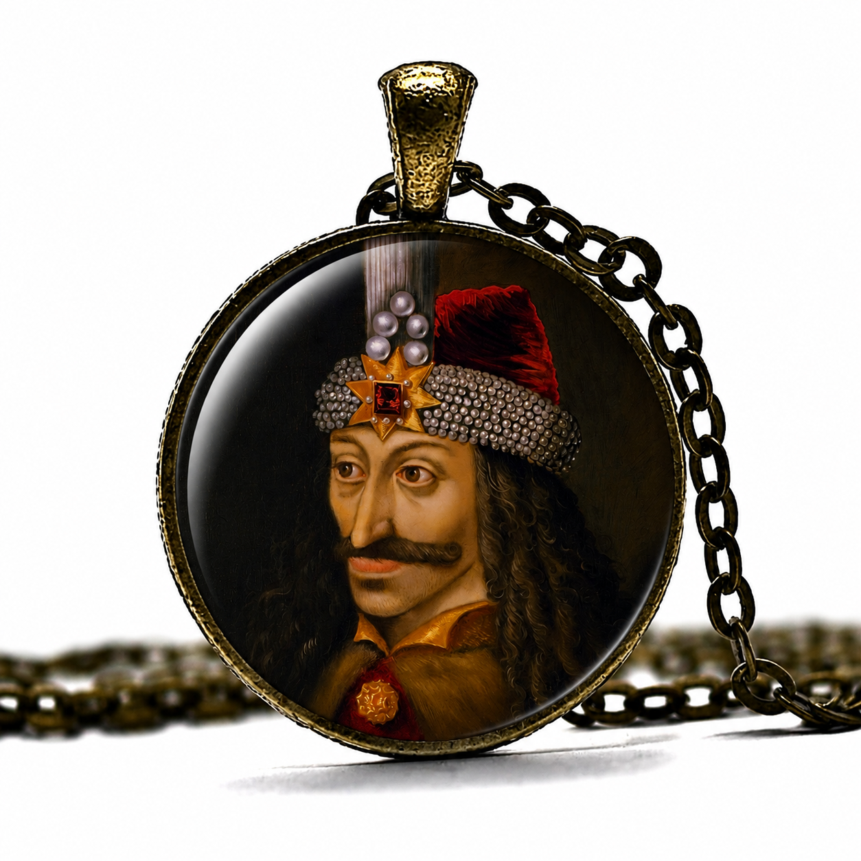 DRACULA Necklace,Vlad III,Transylvania,Vlad the Impaler,Vlad Tepes,Count,Vampire,Romania, Art Pendant Necklace,Glass Pendant Necklace