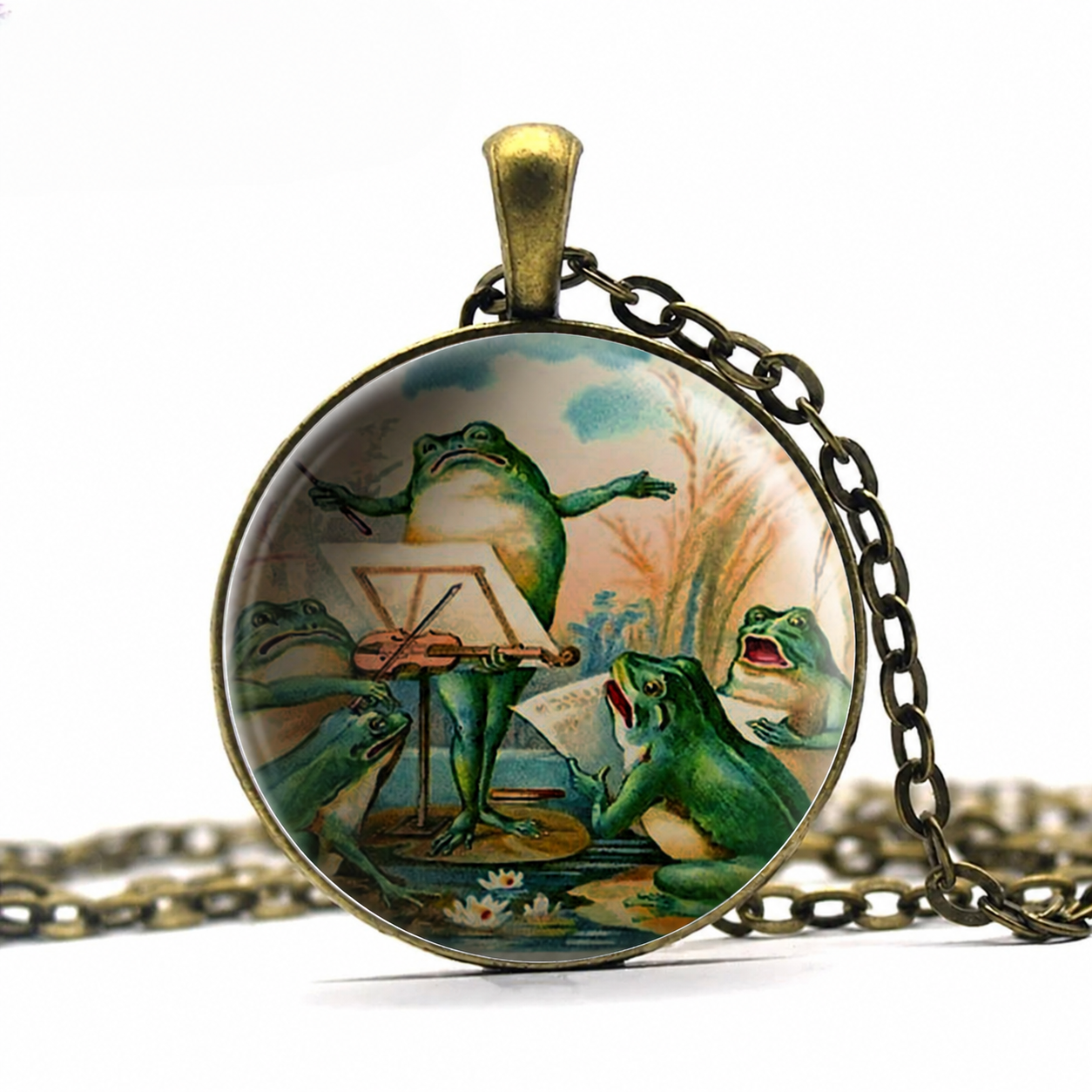 Frog Chorus necklace, frog symphony conductor singing frogs,gift for voice coach, music teacher,singer