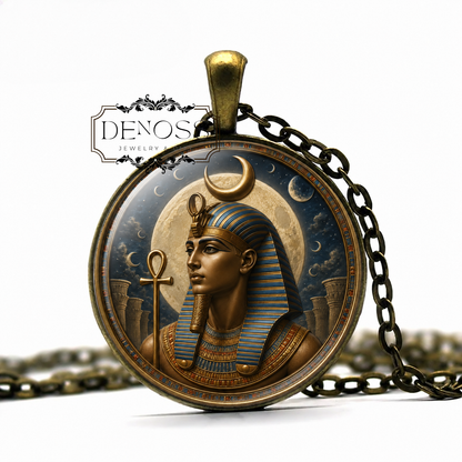 KHONSU Egyptian Necklace,God of the Moon,God of Time,Traveller,Embracer,Pathfinder, Defender,Healing,Ancient,Glass Pendant