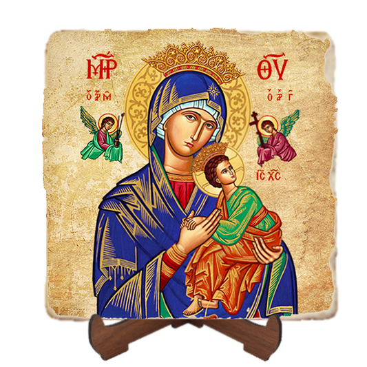 Our Lady of Perpetual Help,Marble Icon,Handmade,Baptism gift,Christian Icon