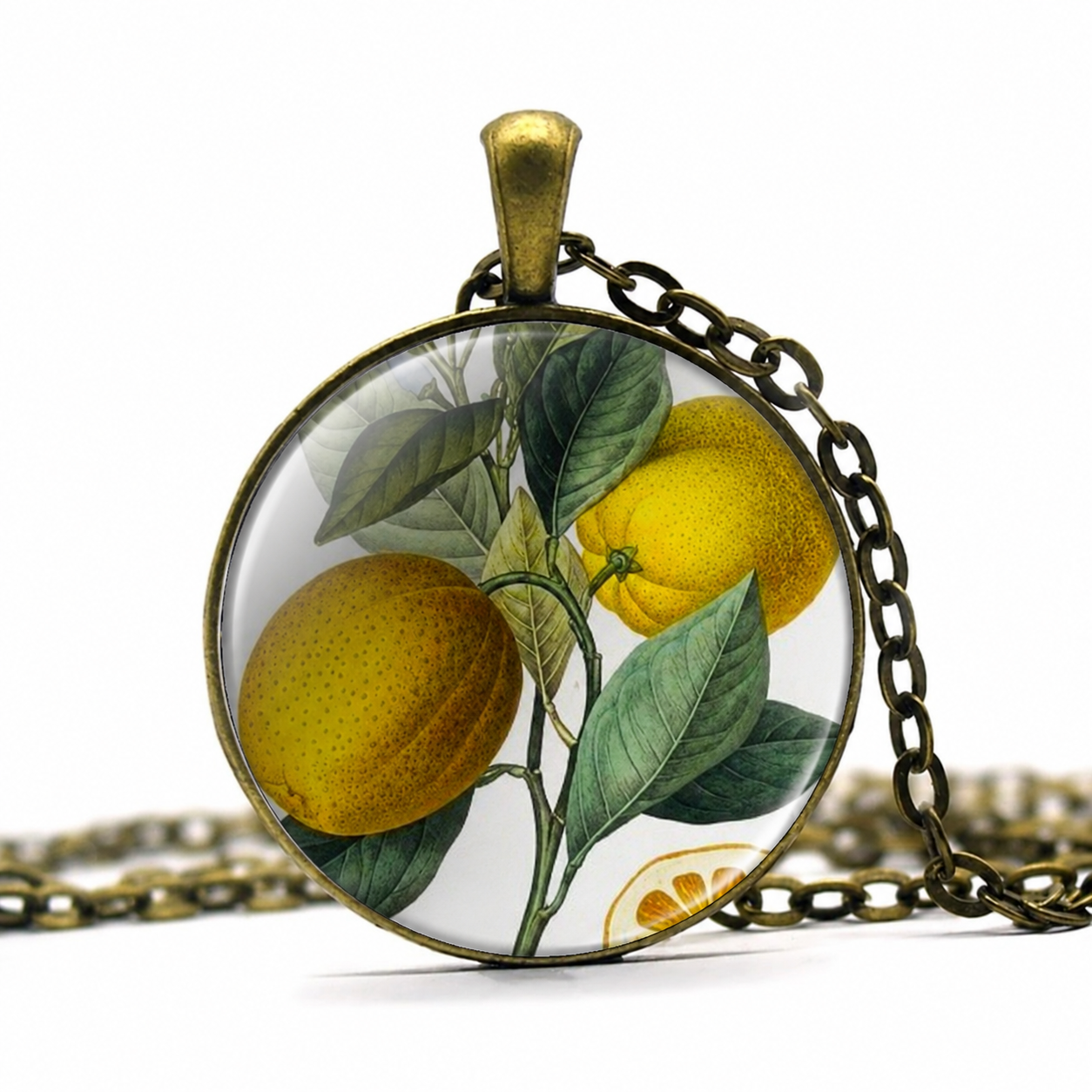 Vintage Lemon Pendant Necklace,Botanical Jewelry,Gardener Gift