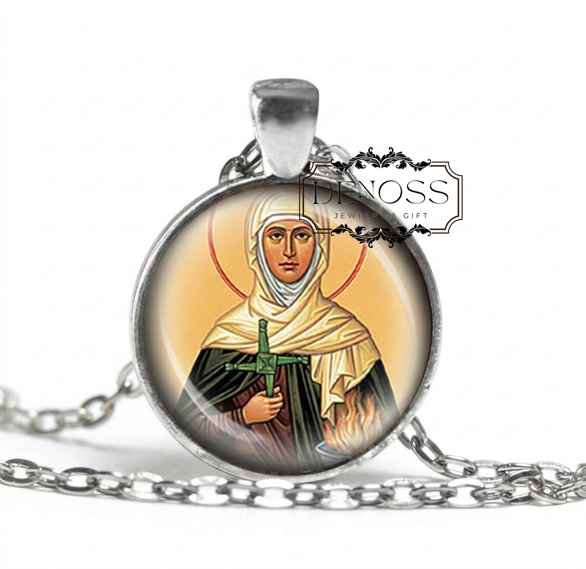 Saint BRIGIT of Ireland Catholic Necklace,Patron Saint Pendant Christian