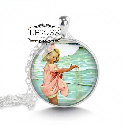 Jessie Willcox Smith Necklace,Little Girl at the Beach Pendant,Nostalgic Jewelry