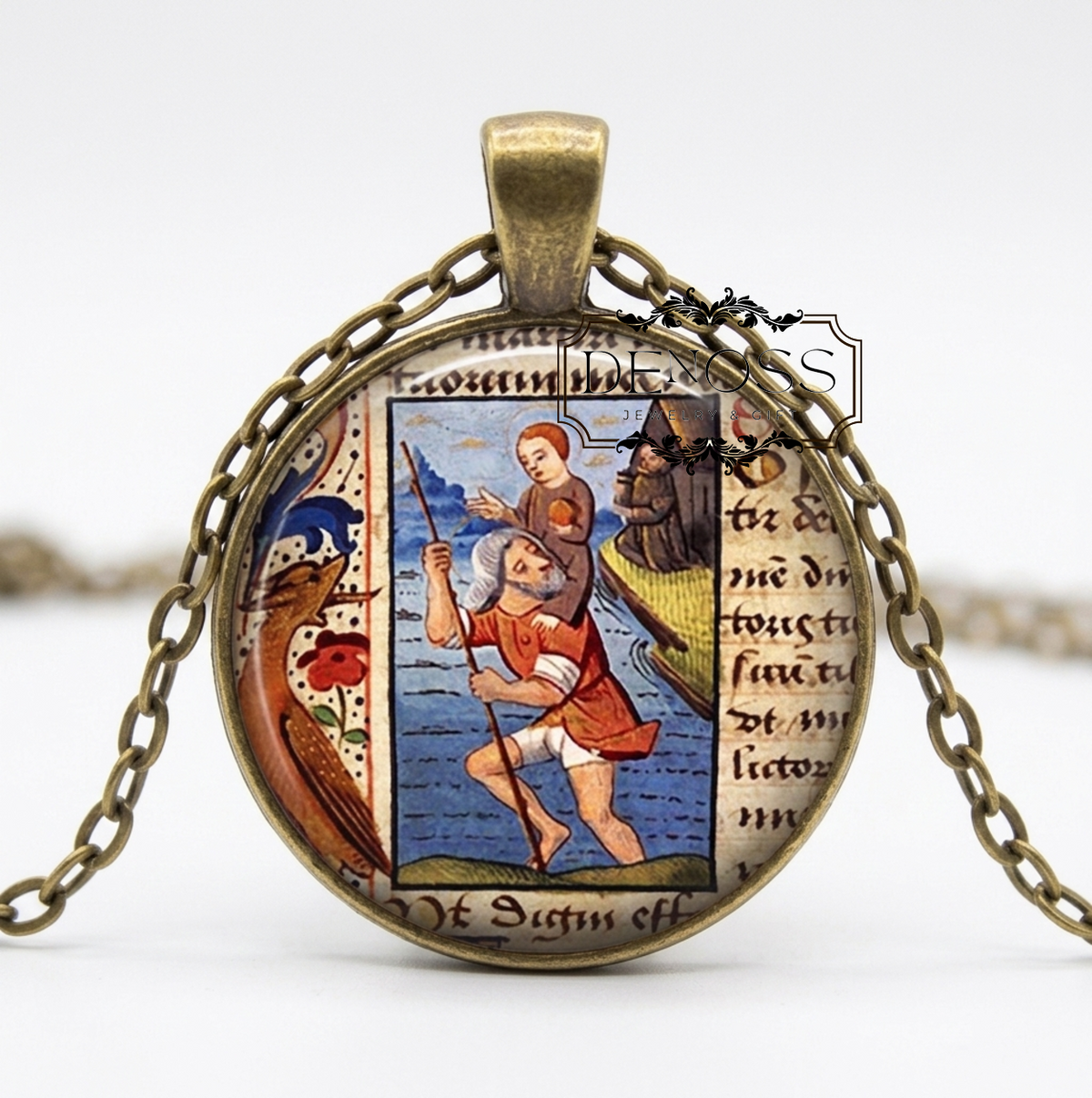 Saint Christopher necklace,St Christopher and Baby Jesus pendant,Patron saint of travelers,Catholic gift