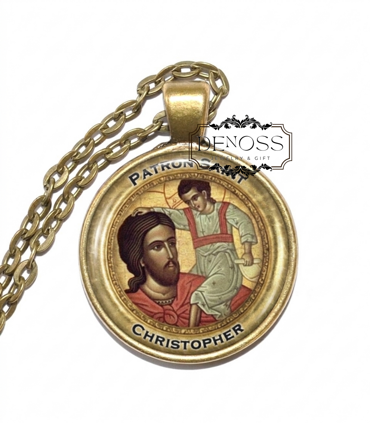 SAINT CHRISTOPHER Necklace,Patron Saint of Travelers and motorists,Traveler's Guardian,Glass Pendant