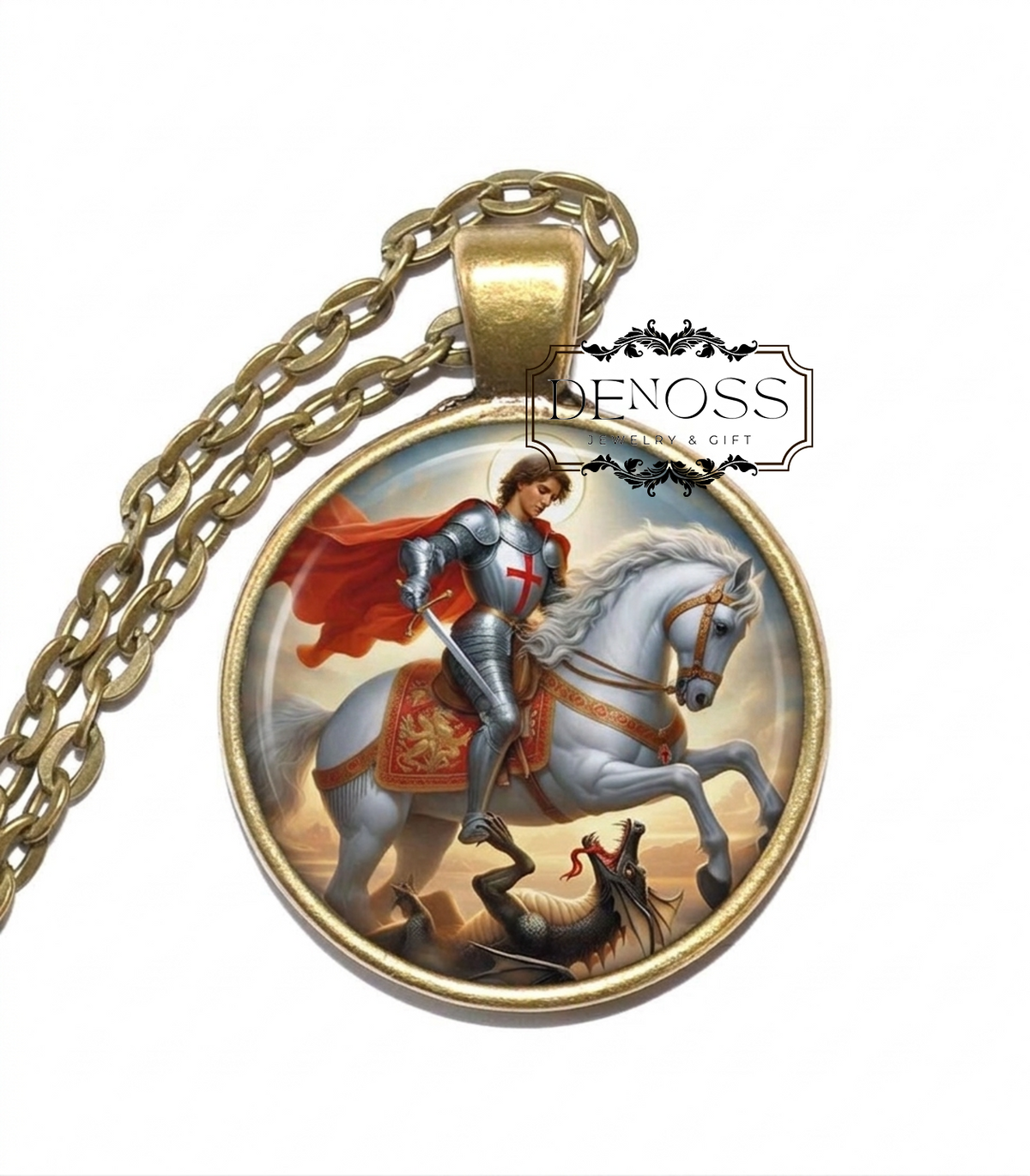 SAINT GEORGE Necklace,Patron Saint of Soldiers,Patron Saint of Scouts,Patron Saint of England,Dragon-Slayer
