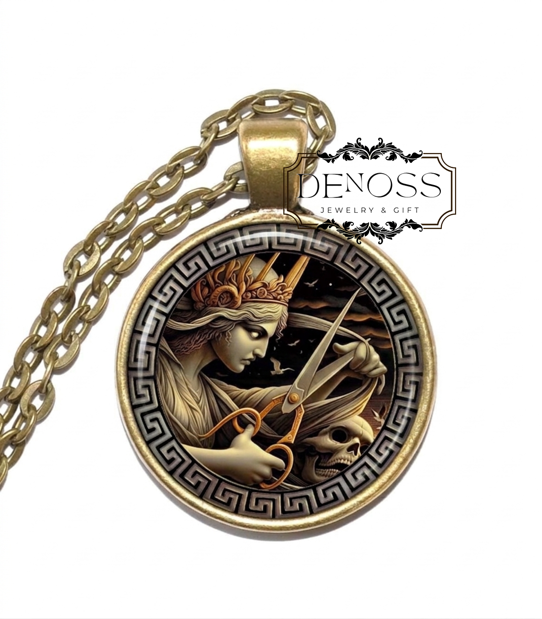 ATROPOS Necklace,Moirai,Inflexible,Unturning,Three Fates Fate,Destiny,Death,Greek,Mythology,Glass Pendant