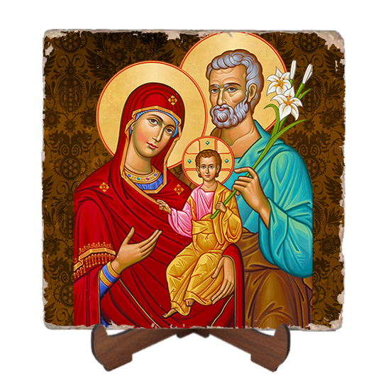 Holy Family Icon,Marble Icon,Handmade,Baptism gift,Christian Icon