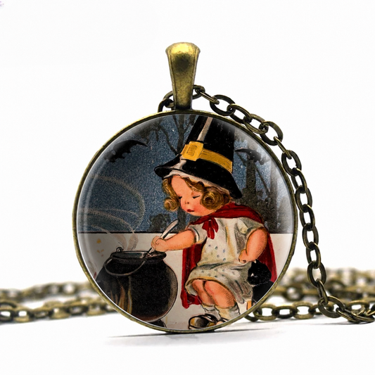 Little Witch necklace,baby witch Halloween jewelry,Samhain Wiccan gift