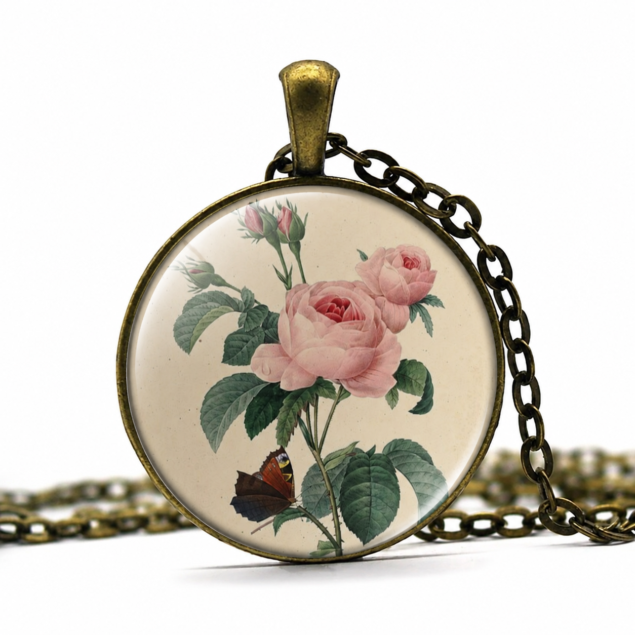 Vintage Pink Rose Necklace,Floral Pendant Jewelry,Birthday Gift
