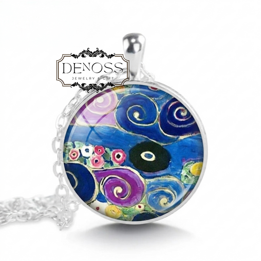 Klimt 'The Changing Season' Art Pendant Necklace,Handcrafted Jewelry