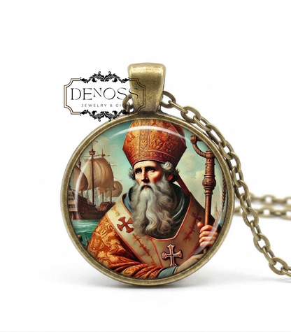 SAINT ERASMUS Necklace,Patron Saint of Sailors,Patron Saint of Abdominal Pain,Patron Saint of Seafarers,Saint Elmo