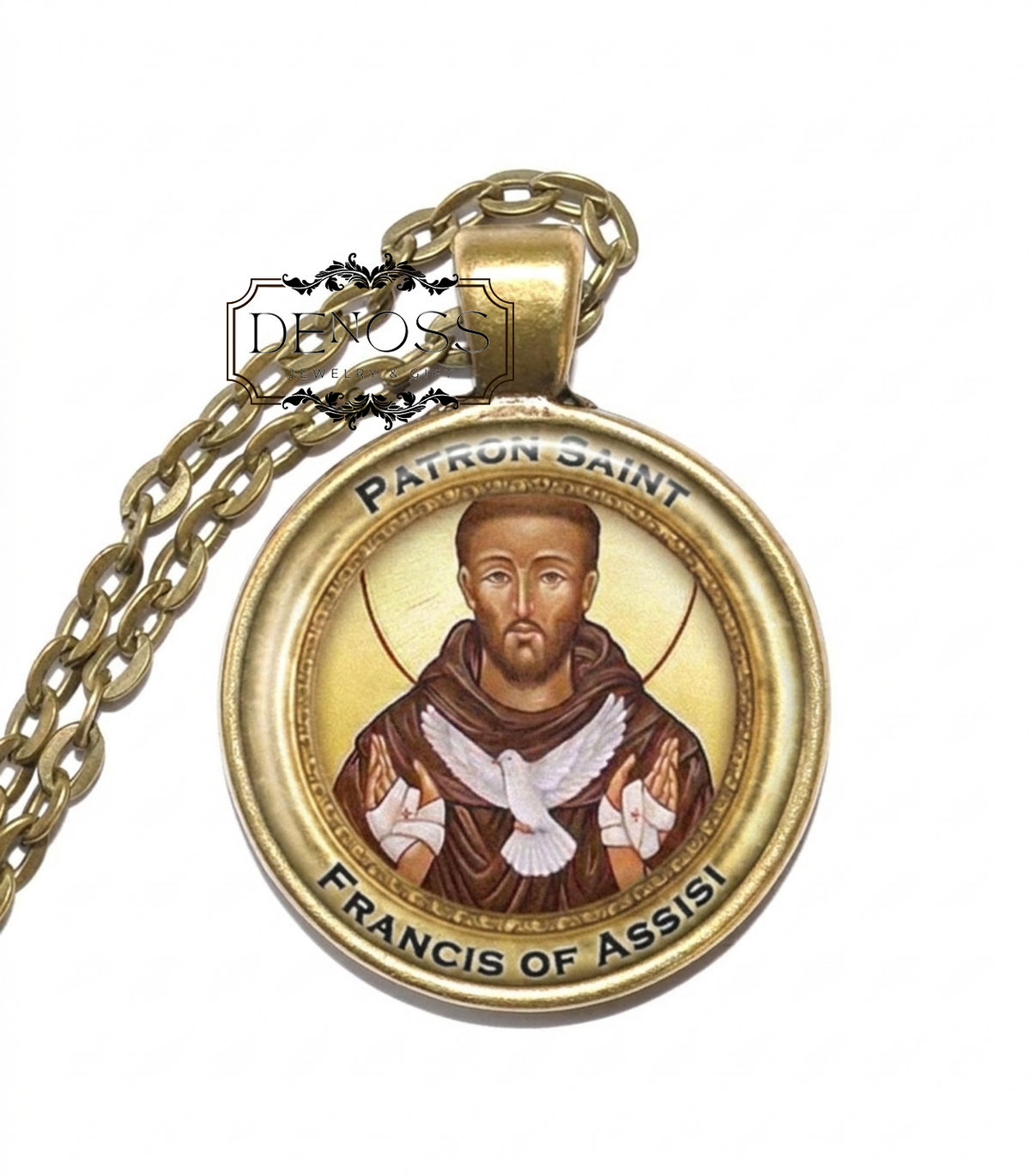 SAINT FRANCIS of ASSISI Necklace,Patron Saint of animals,Patron Saint of the environment,Saint of Italy,Glass Pendant